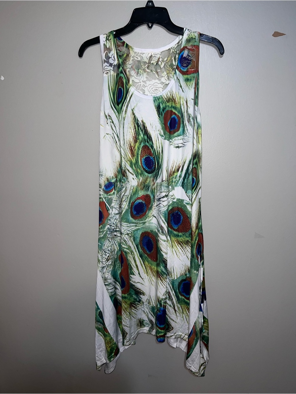 India Boutique White Asymmetrical Dress with Peacock Feather Print